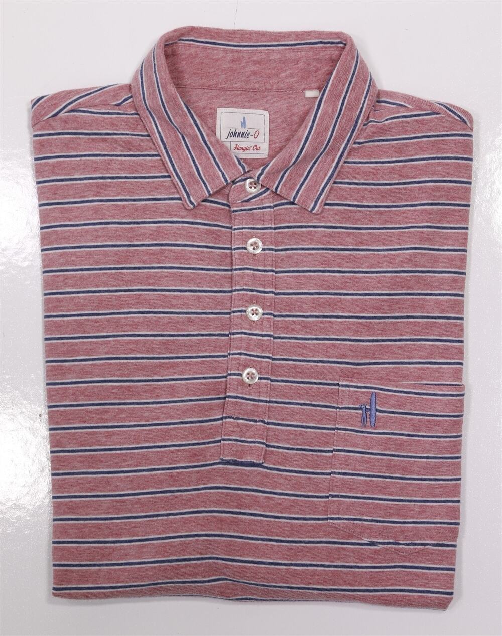 Johnnie-O Red Navy Striped Cotton Modal Golf Polo Shirt Large